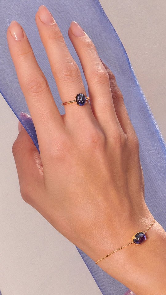 Glossy Cabochon Blue Promise Ring - ARTSY SILVER