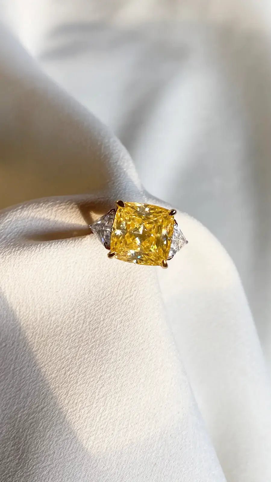 Canary Cushion Cut Yellow Zircon Ring - ARTSY SILVER