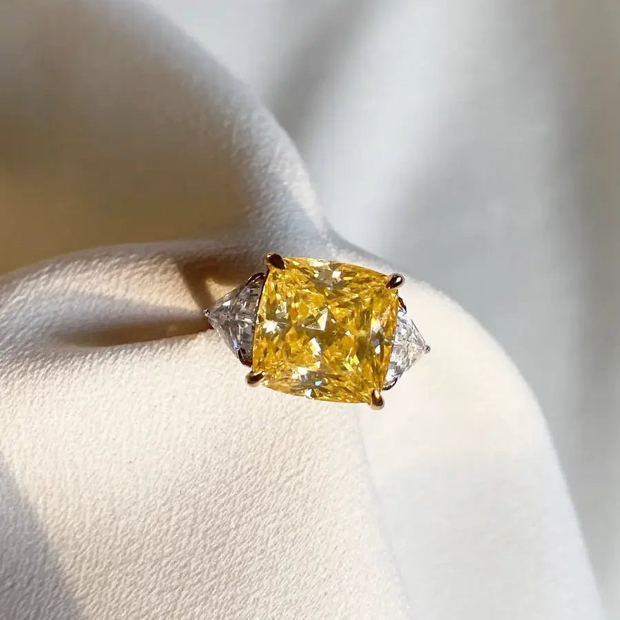 Canary Cushion Cut Yellow Zircon Ring - ARTSY SILVER