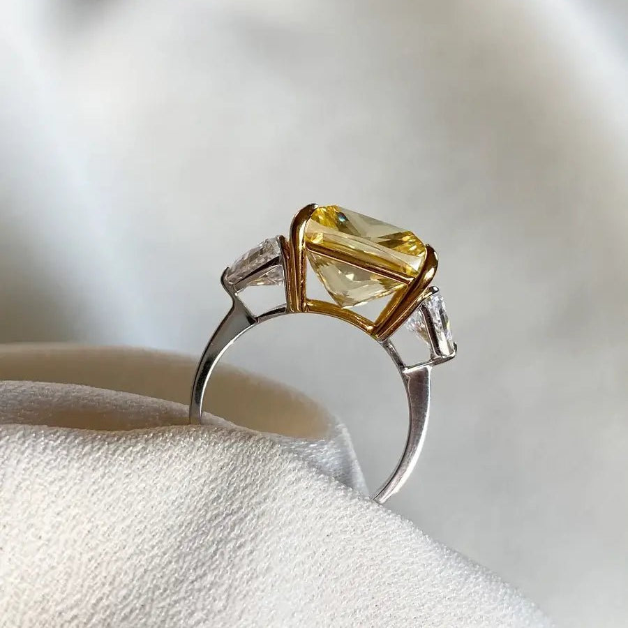 Canary Cushion Cut Yellow Zircon Ring - ARTSY SILVER