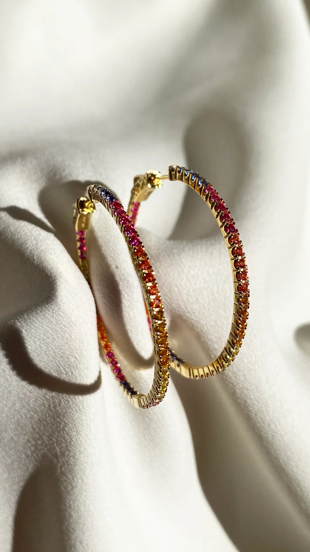 Colorful Stones Large Hoops - ARTSY SILVER