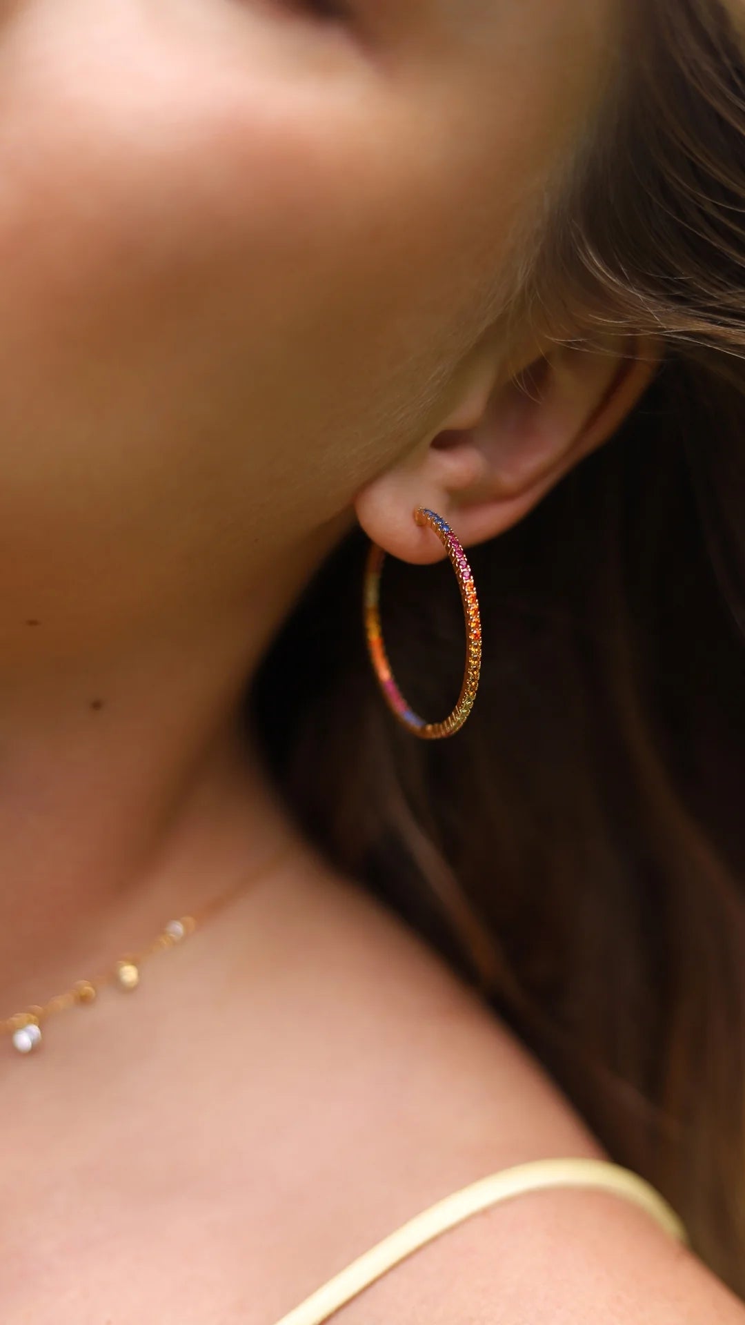 Colorful Stones Large Hoops - ARTSY SILVER