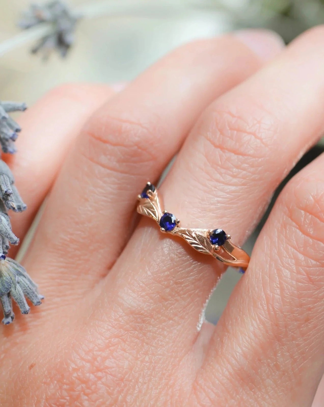 Curved Blue Sapphire Stone Band - ARTSY SILVER
