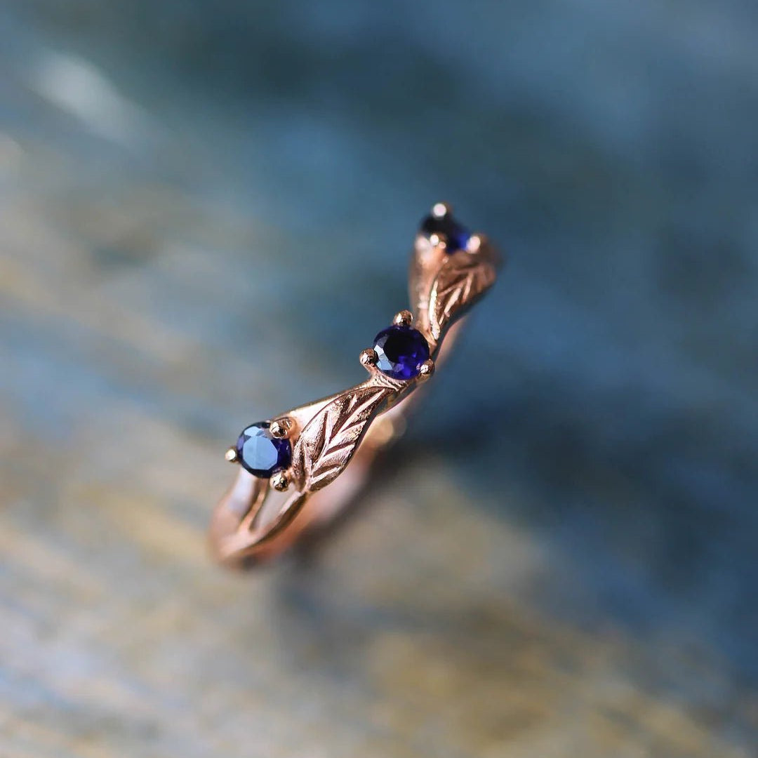 Curved Blue Sapphire Stone Band - ARTSY SILVER