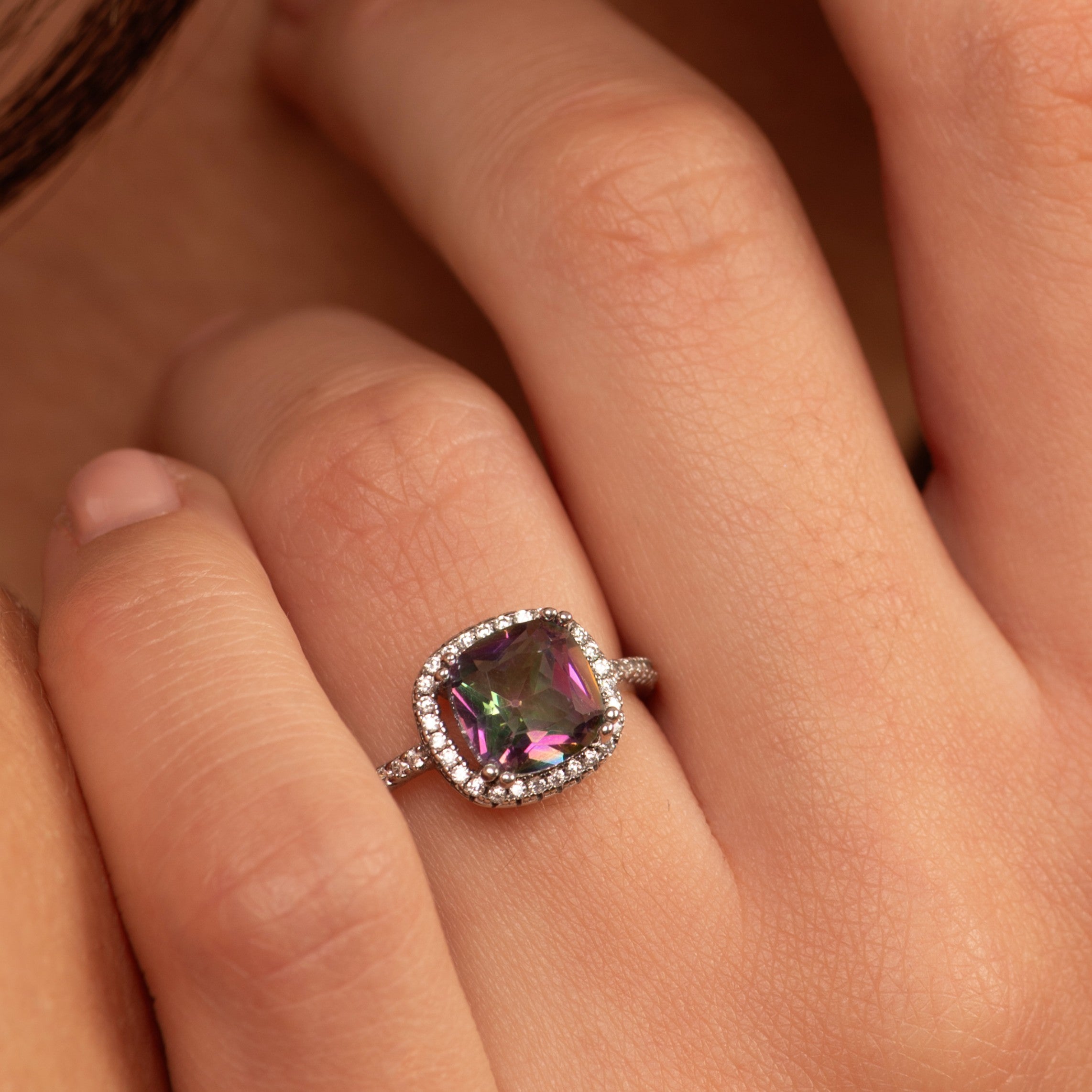 Cushion Cut Mystic Topaz Ring