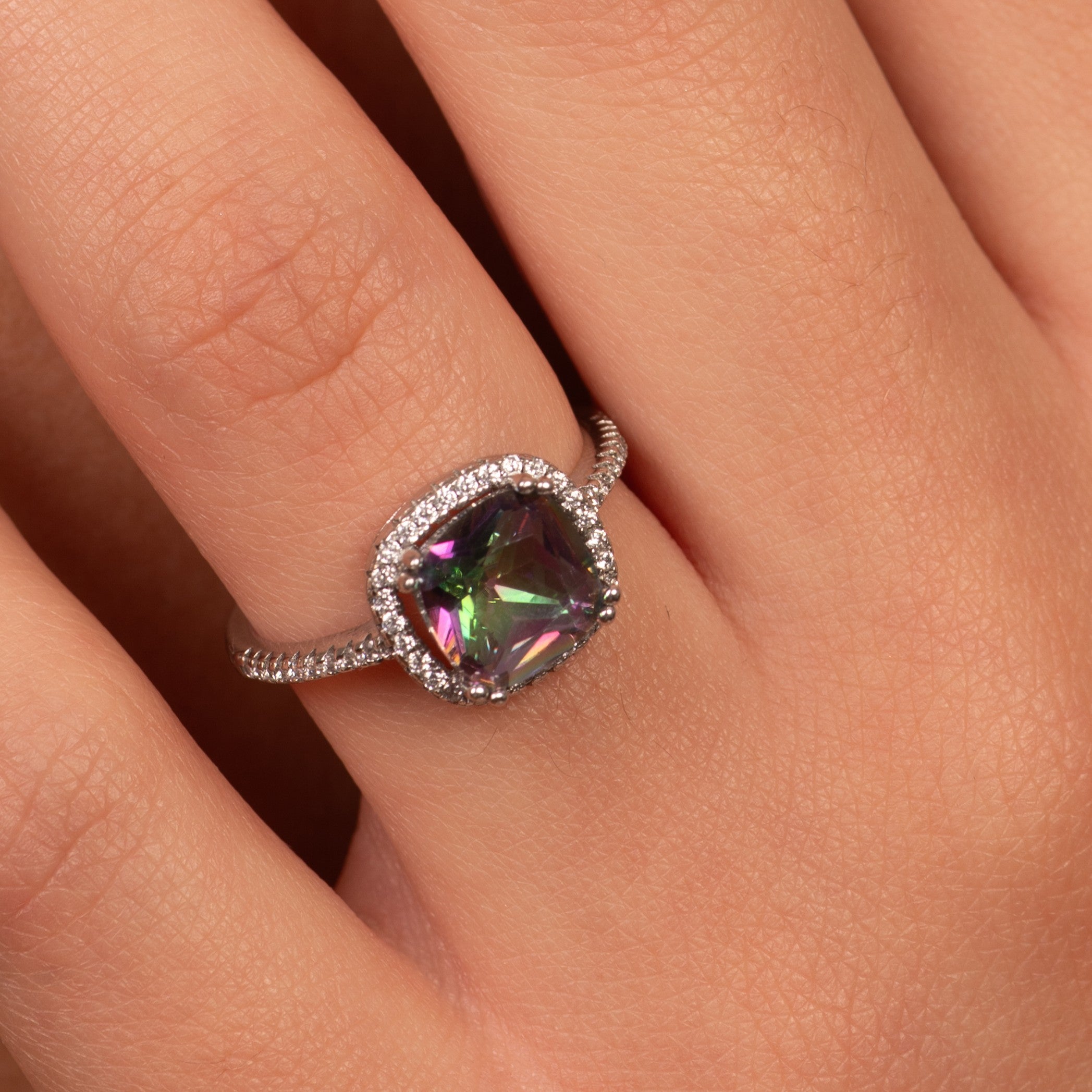 Cushion Cut Mystic Topaz Ring