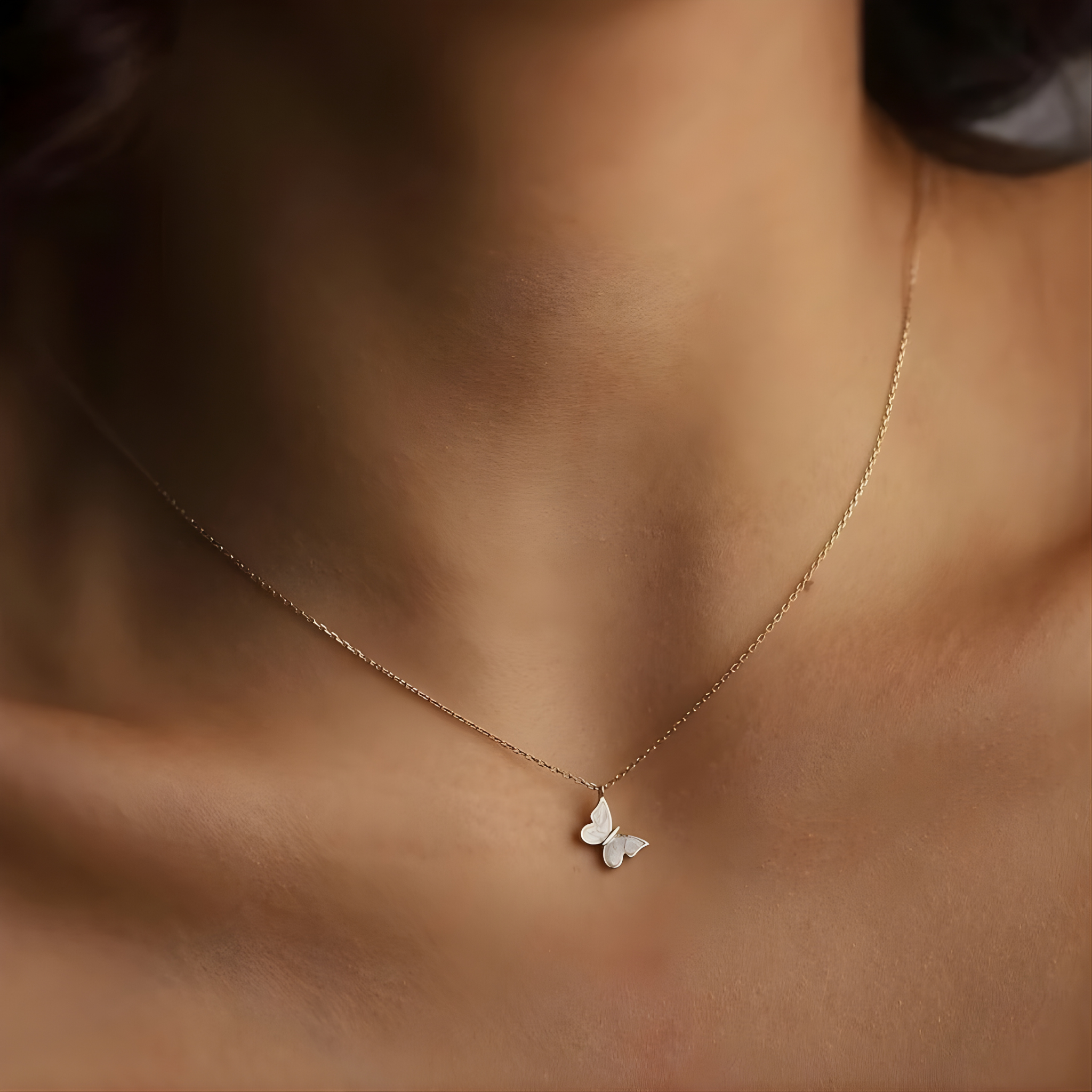 Dainty White Enamel Butterfly Necklace
