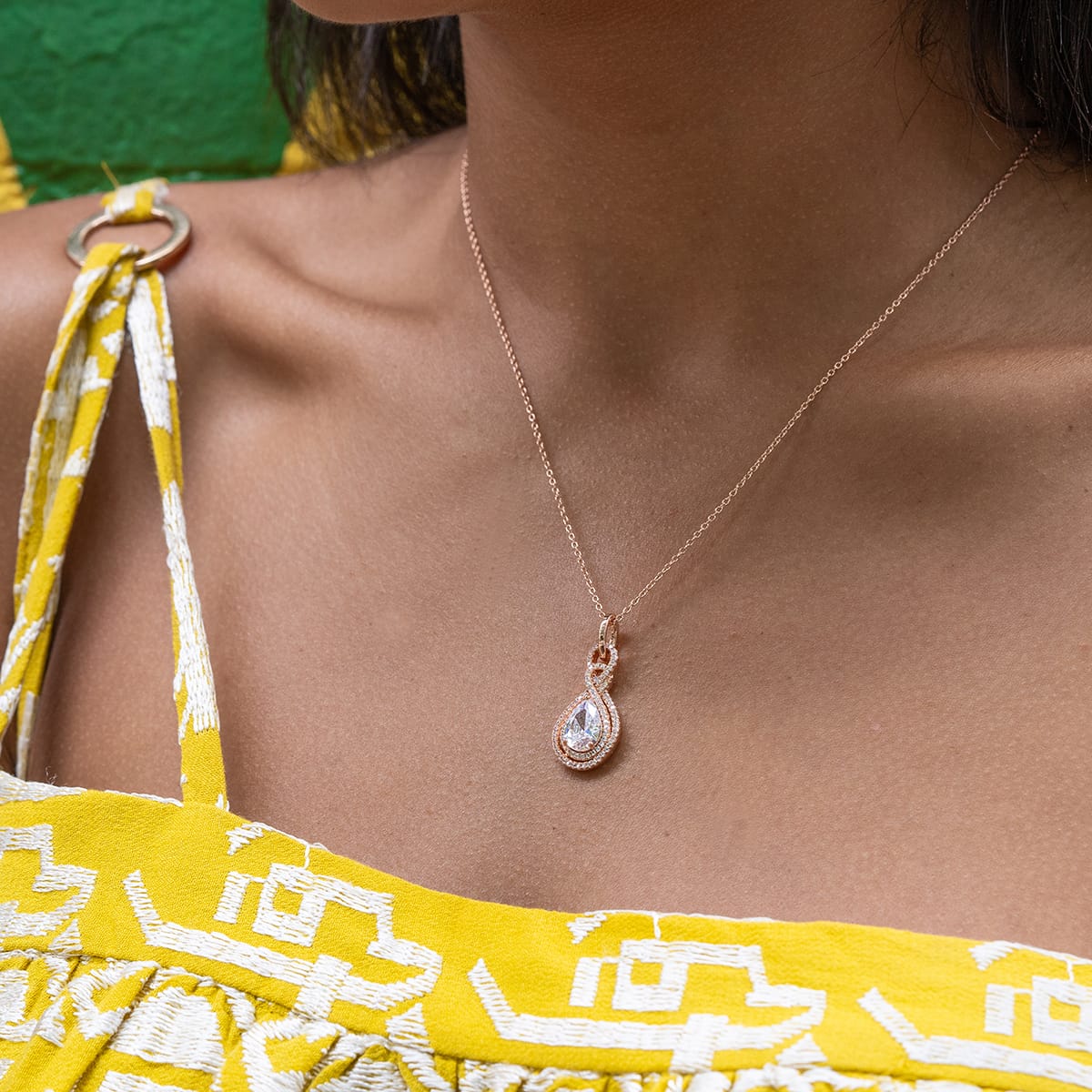 Drop Zircon Stone Necklace Rose Gold Plating