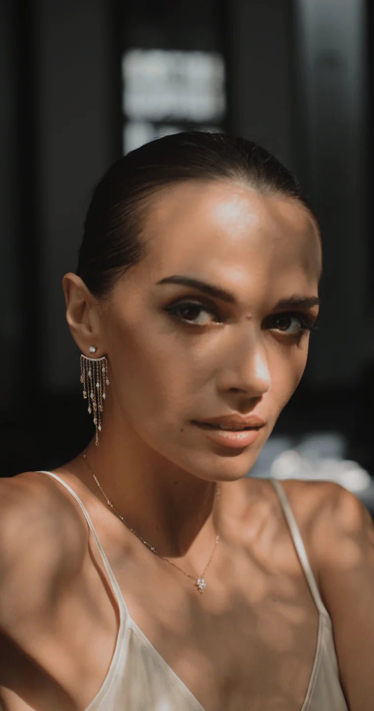 Fancy Gold Plated Zircon Stone Necklace And Earrings Set - ARTSY SILVER