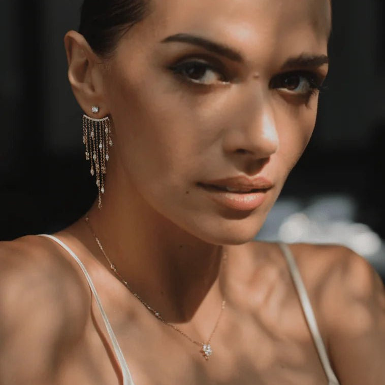 Fancy Gold Plated Zircon Stone Necklace And Earrings Set - ARTSY SILVER