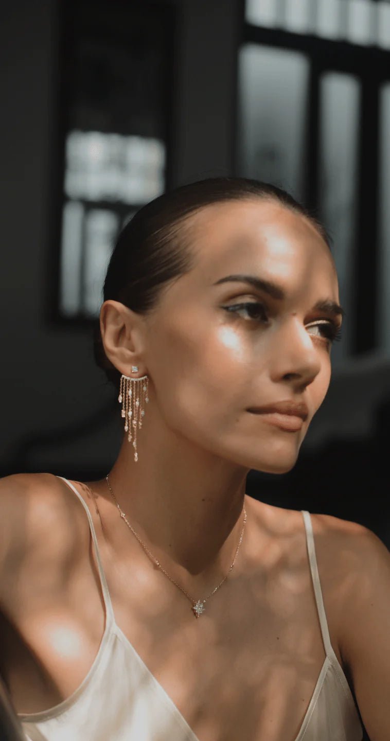 Fancy Gold Plated Zircon Stone Necklace And Earrings Set - ARTSY SILVER