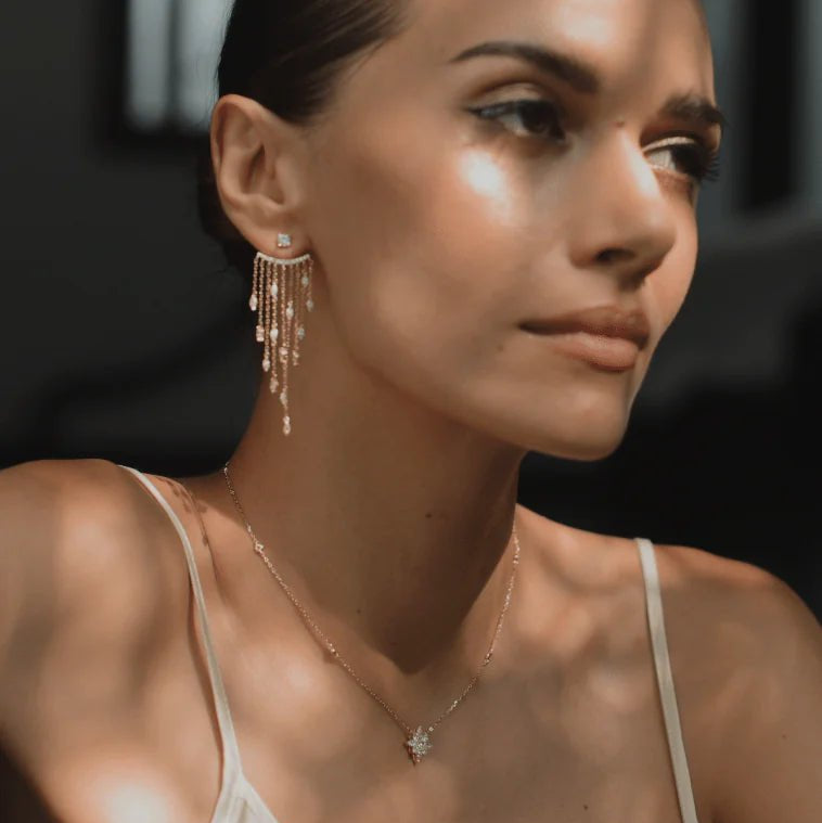 Fancy Gold Plated Zircon Stone Necklace And Earrings Set - ARTSY SILVER