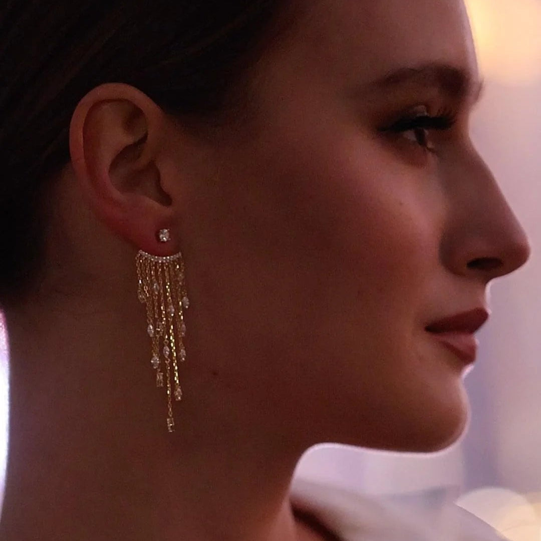 Fancy Gold Plated Zircon Stone Necklace And Earrings Set - ARTSY SILVER