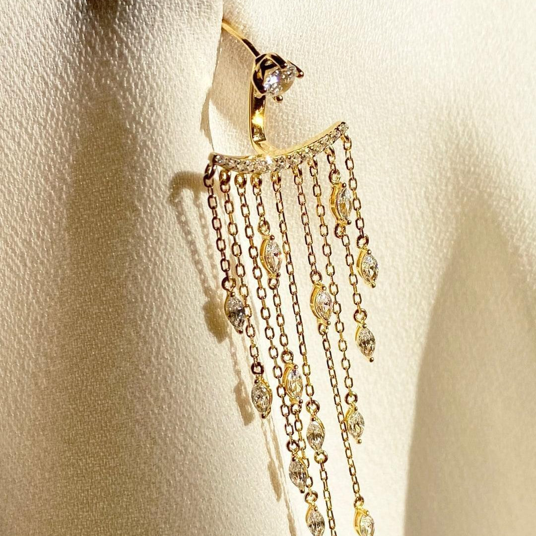 Fancy Gold Plated Zircon Stone Necklace And Earrings Set - ARTSY SILVER