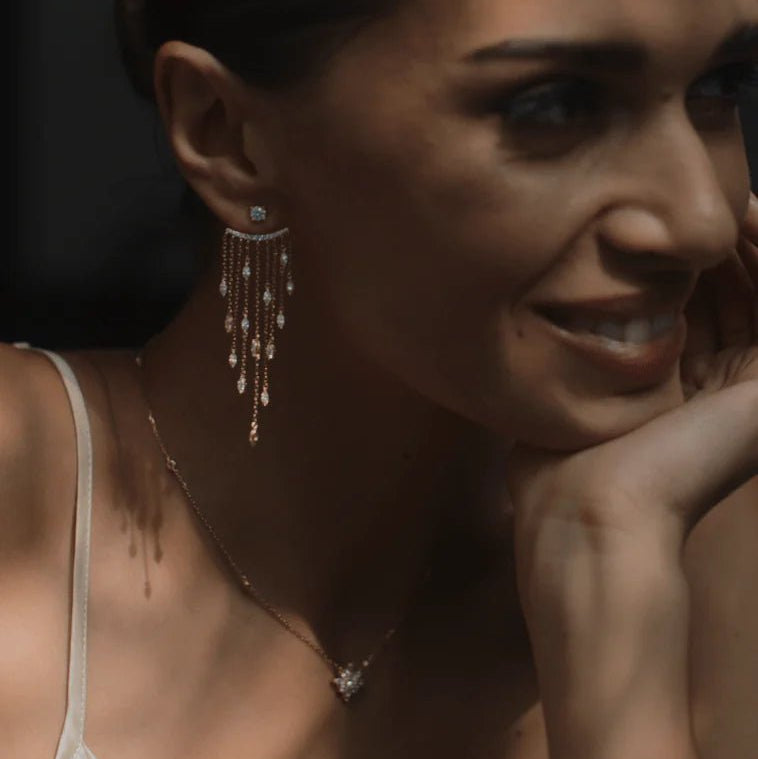 Fancy Gold Plated Zircon Stone Necklace And Earrings Set - ARTSY SILVER