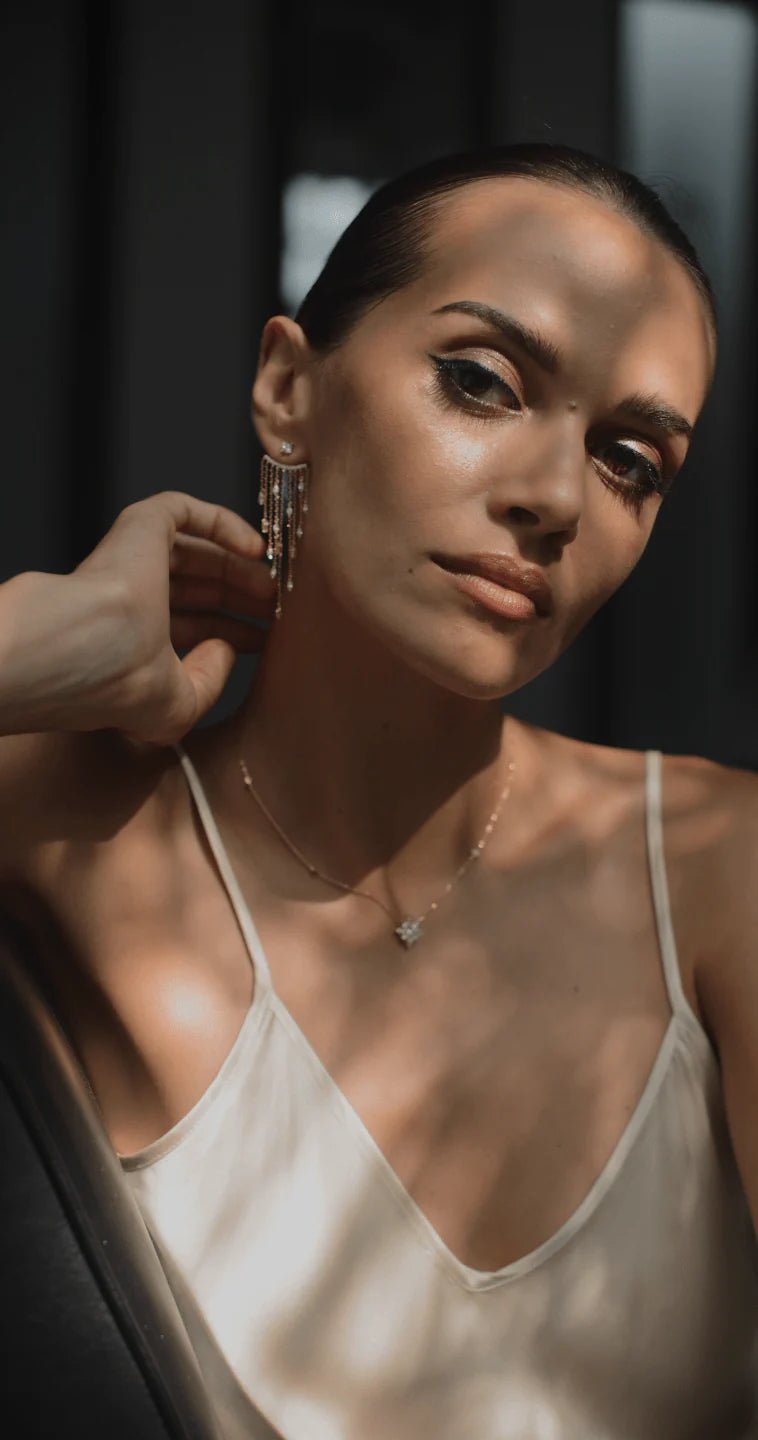 Fancy Gold Plated Zircon Stone Necklace And Earrings Set - ARTSY SILVER