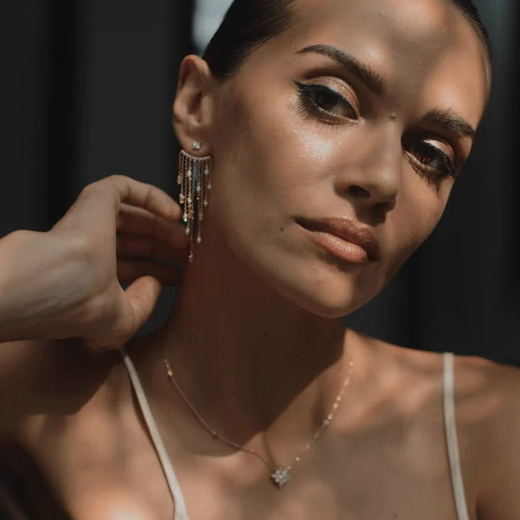 Fancy Gold Plated Zircon Stone Necklace And Earrings Set - ARTSY SILVER