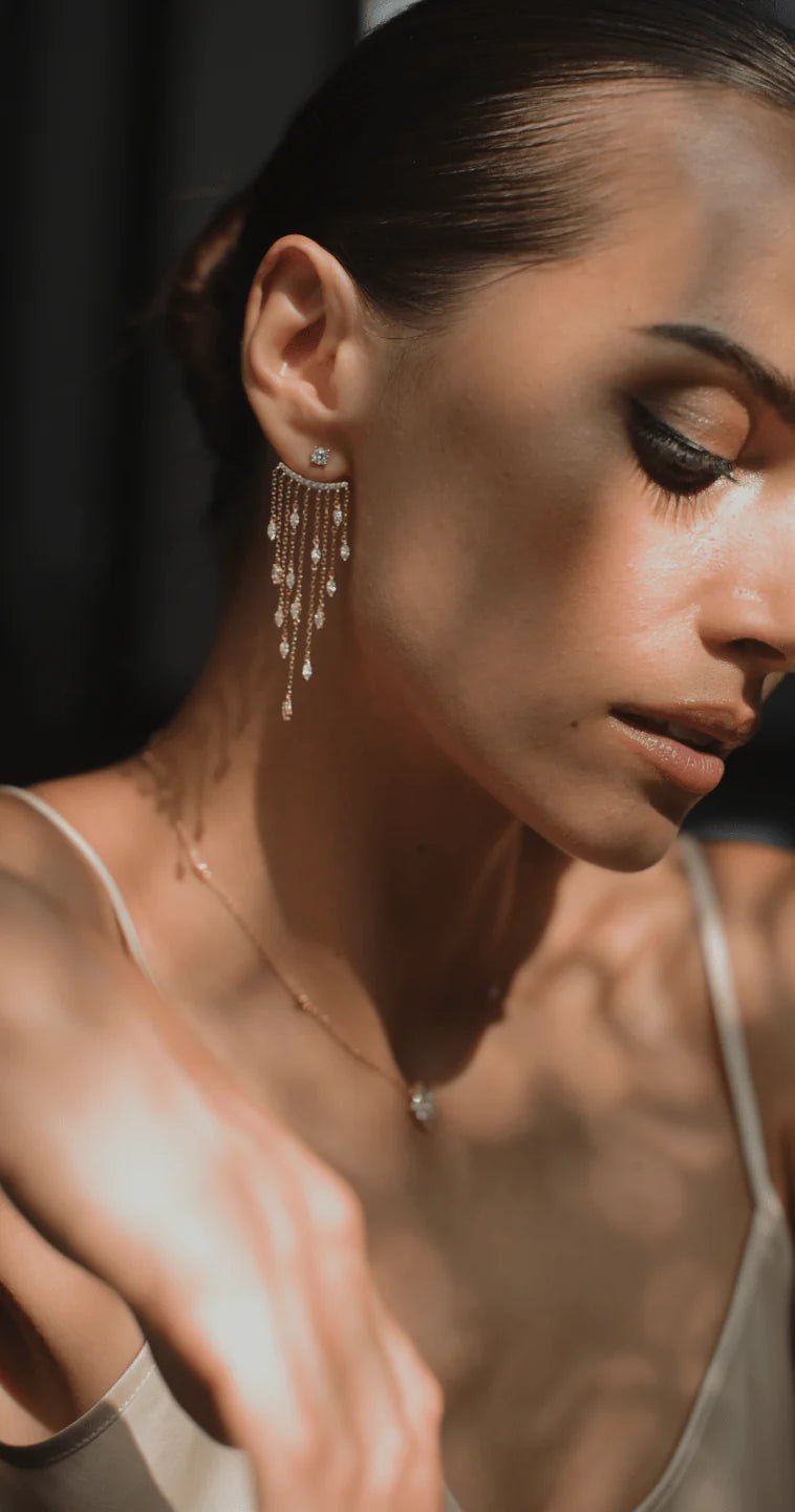 Fancy Gold Plated Zircon Stone Necklace And Earrings Set - ARTSY SILVER