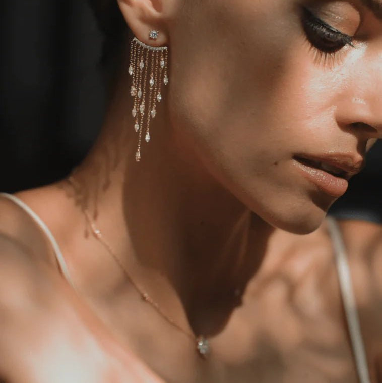 Fancy Gold Plated Zircon Stone Necklace And Earrings Set - ARTSY SILVER