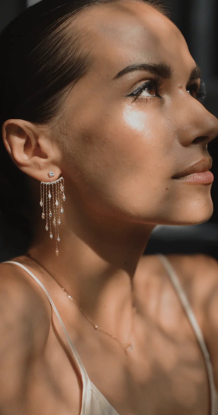 Fancy Gold Plated Zircon Stone Necklace And Earrings Set - ARTSY SILVER