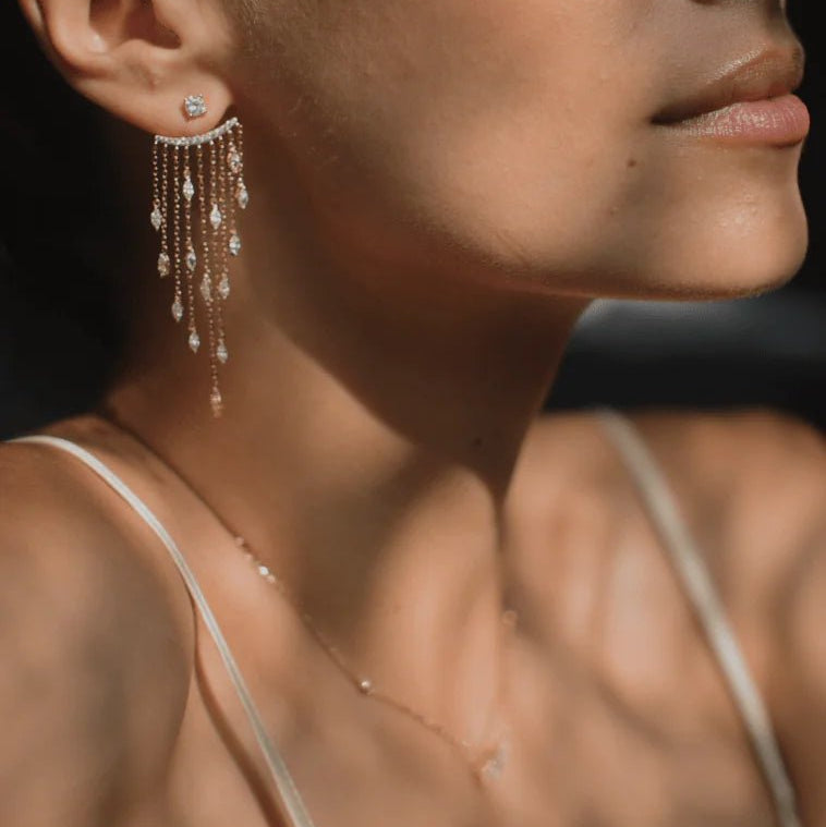 Fancy Gold Plated Zircon Stone Necklace And Earrings Set - ARTSY SILVER