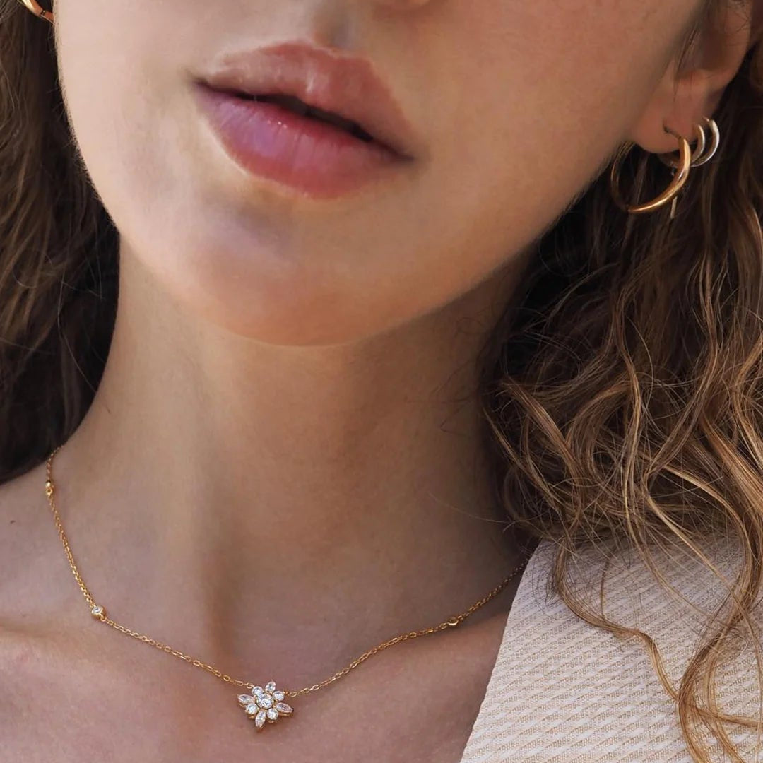 Fancy Gold Plated Zircon Stone Necklace And Earrings Set - ARTSY SILVER