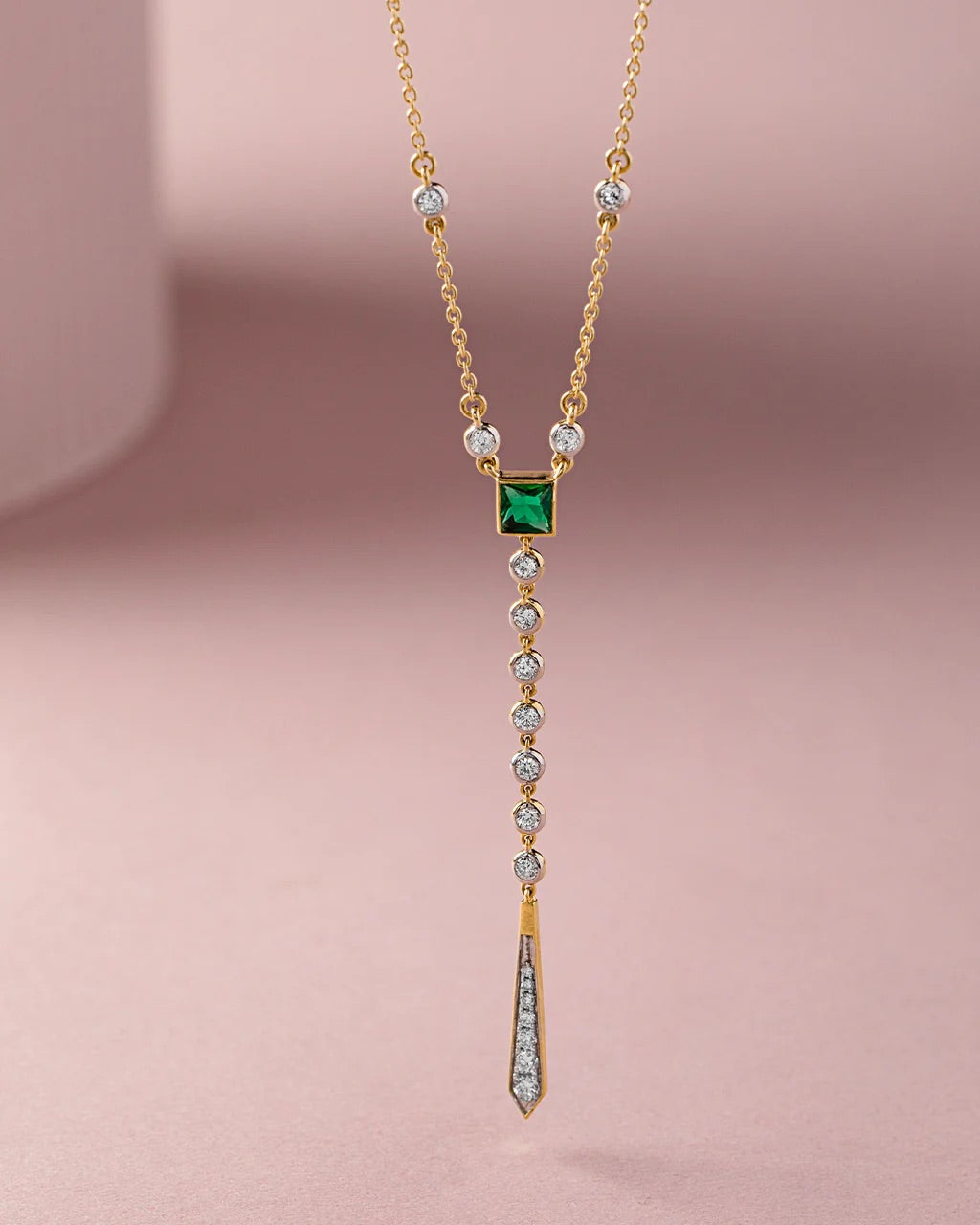 Created Emerald Lariat Necklace