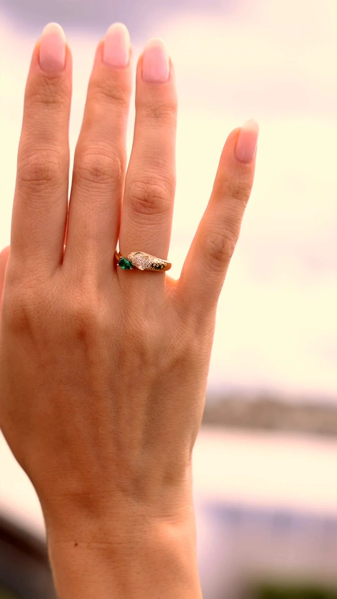 Emerald Stone Tiger Ring
