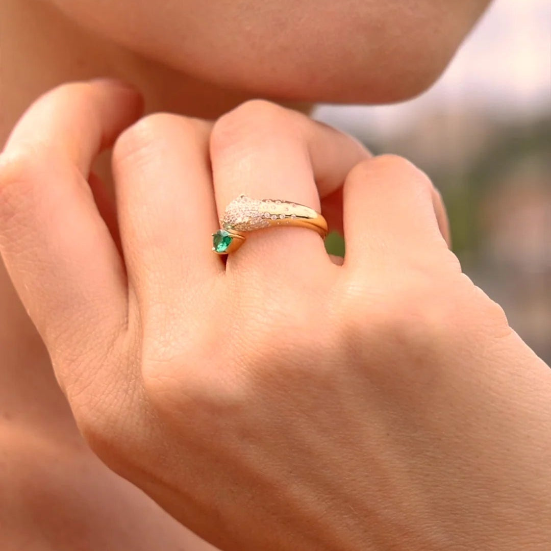 Emerald Stone Tiger Ring - ARTSY SILVER