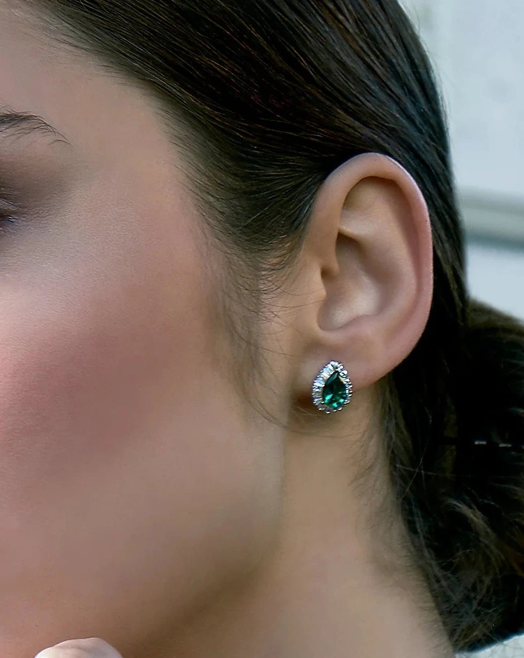 Emerald & Baguette Stones Pear Earrings - ARTSY SILVER