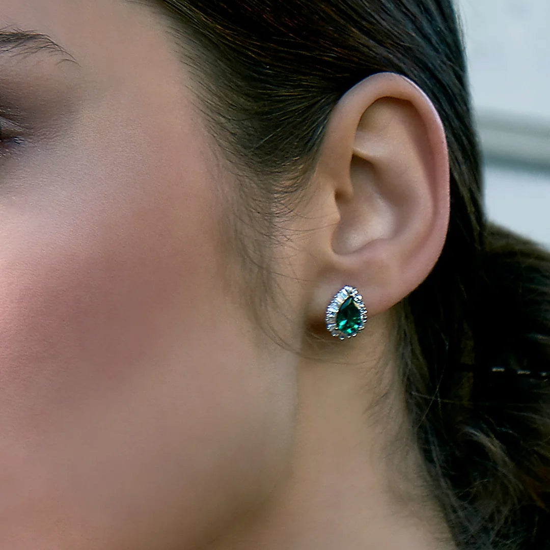 Emerald & Baguette Stones Necklace And Earrings Set - ARTSY SILVER