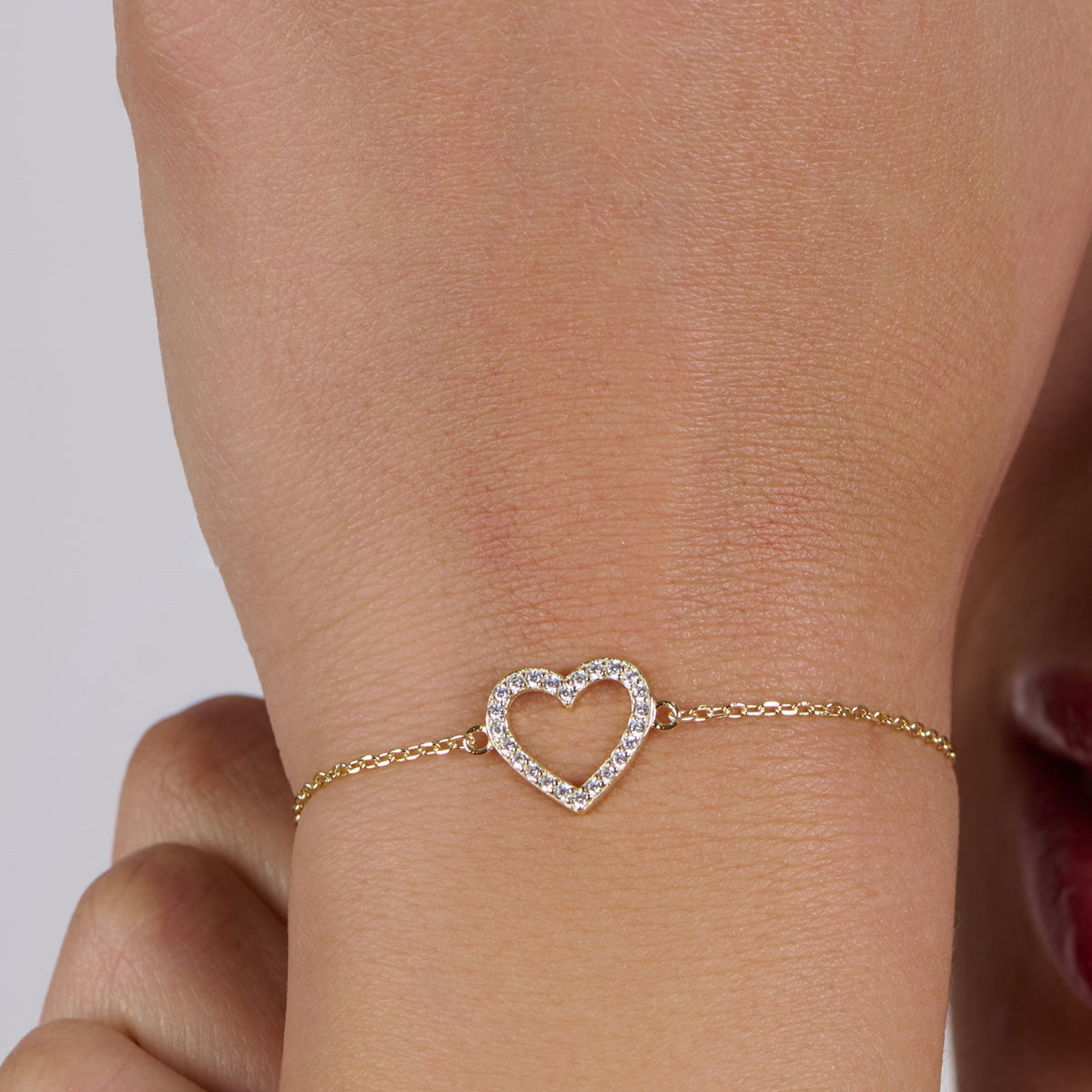 925 Sterling Silver with 18k gold plating - White Zircon Heart Bracelet Woman's I ARTSY SILVER