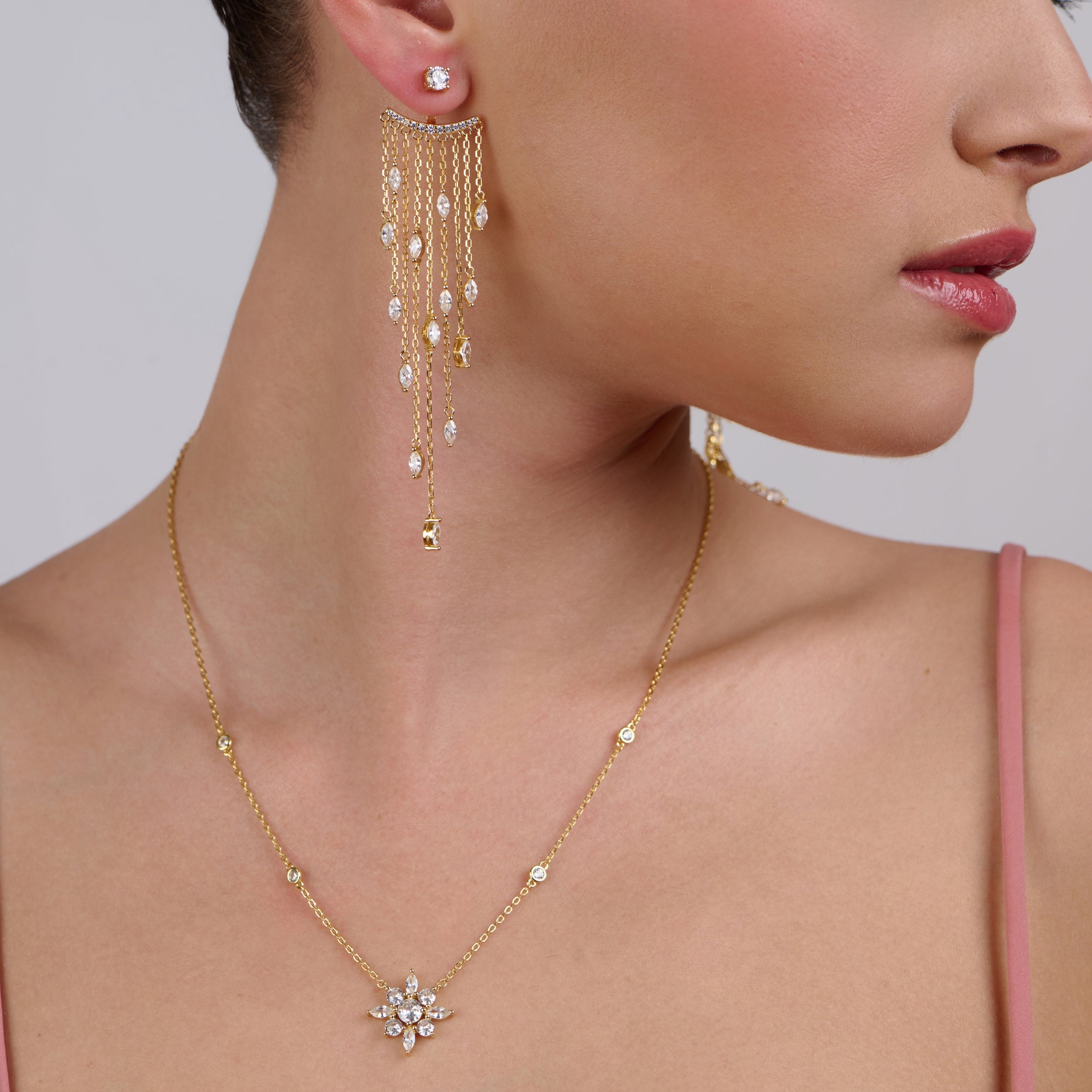 Fancy Gold Plated Zircon Stone Necklace And Earrings Set
