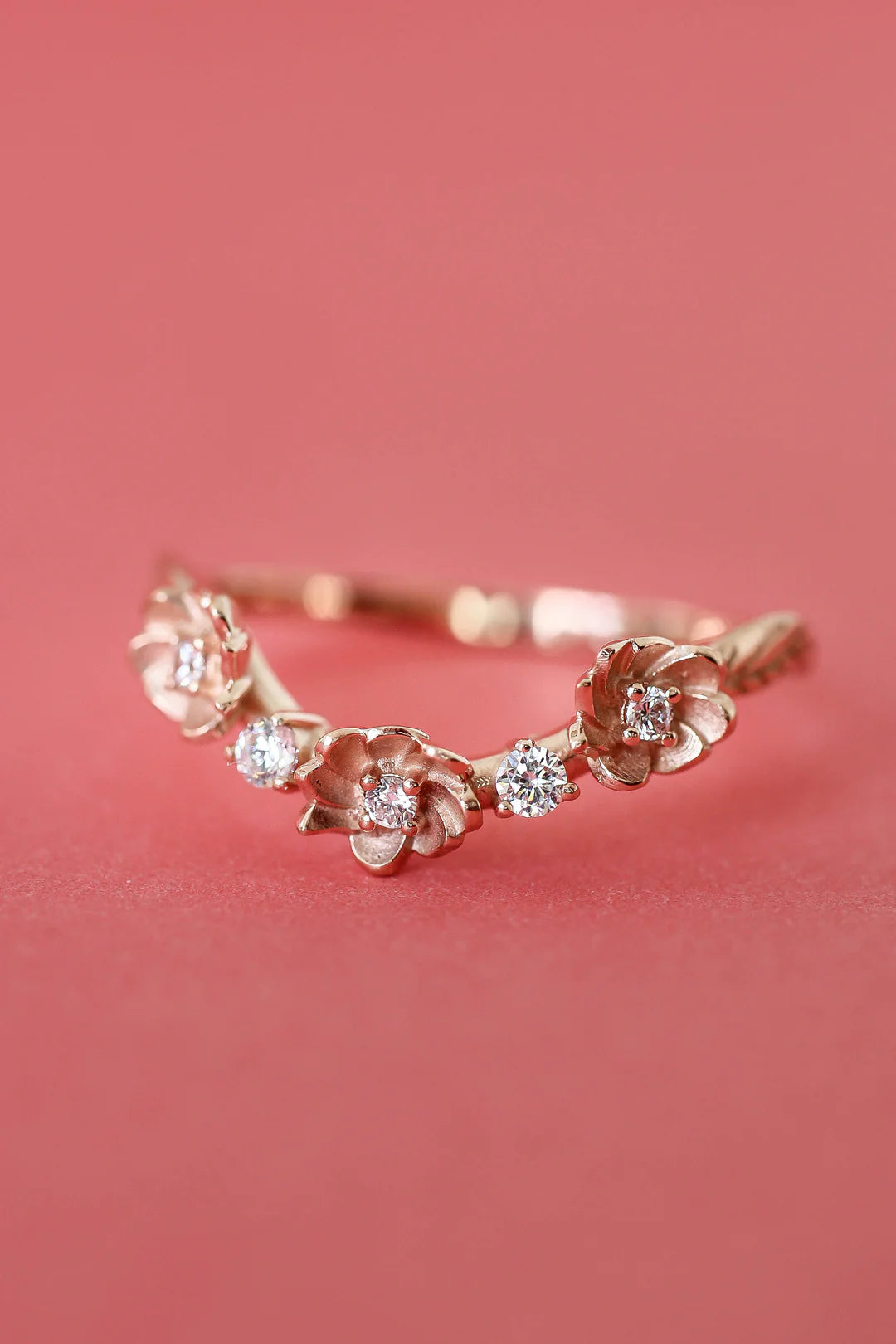 Floral Pink Stone 2 Set Ring