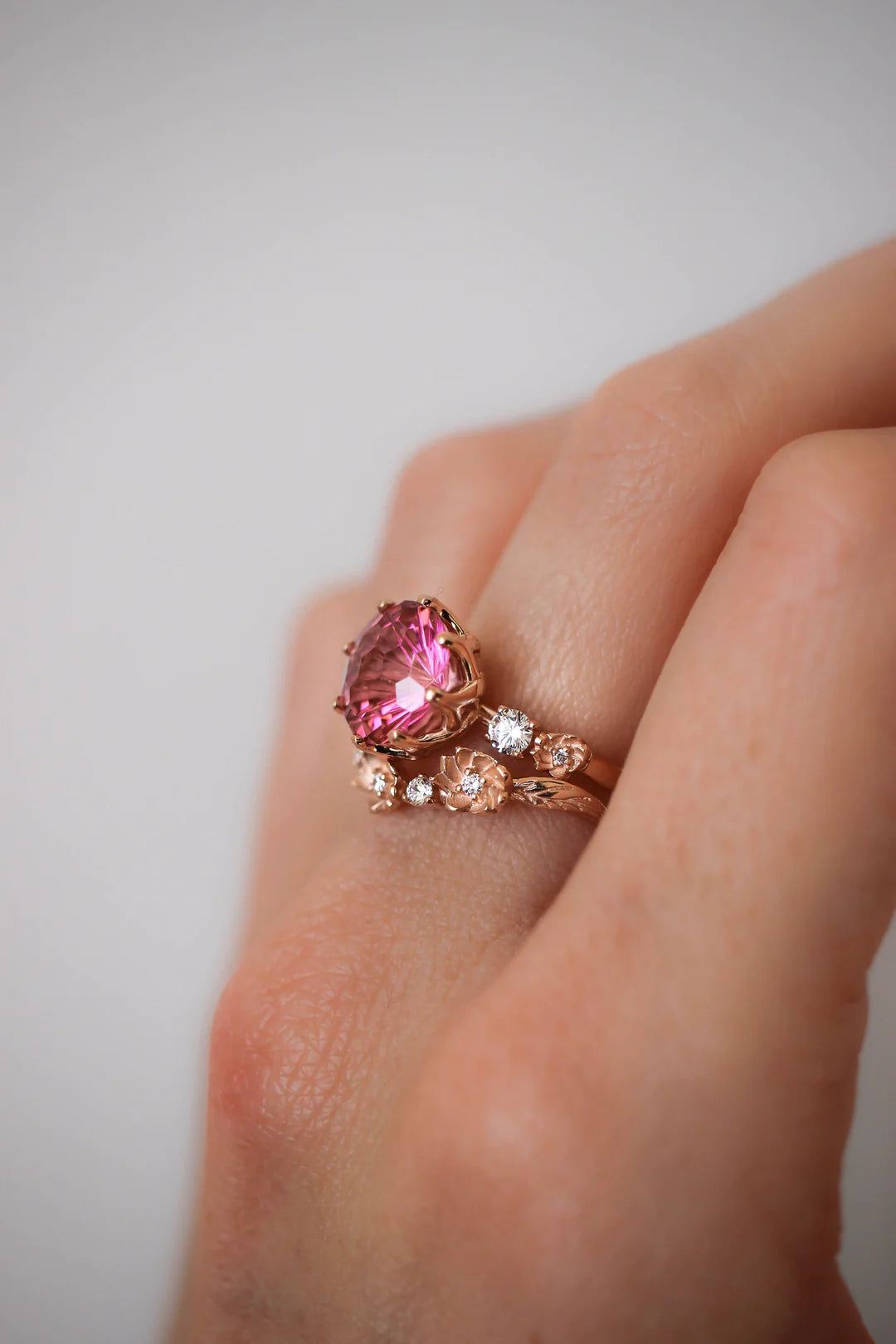 Floral Pink Stone 2 Set Ring