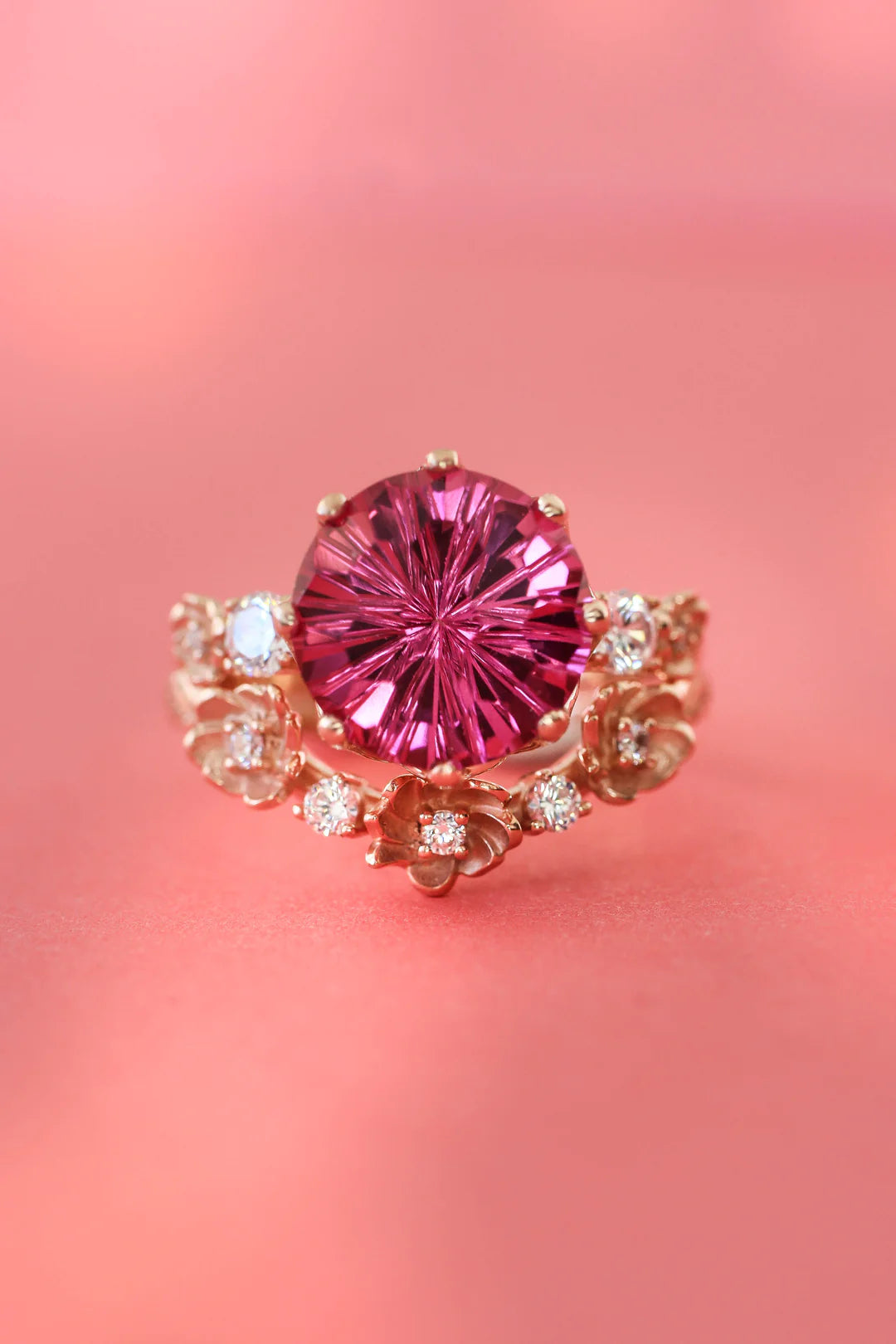 Floral Pink Stone 2 Set Ring