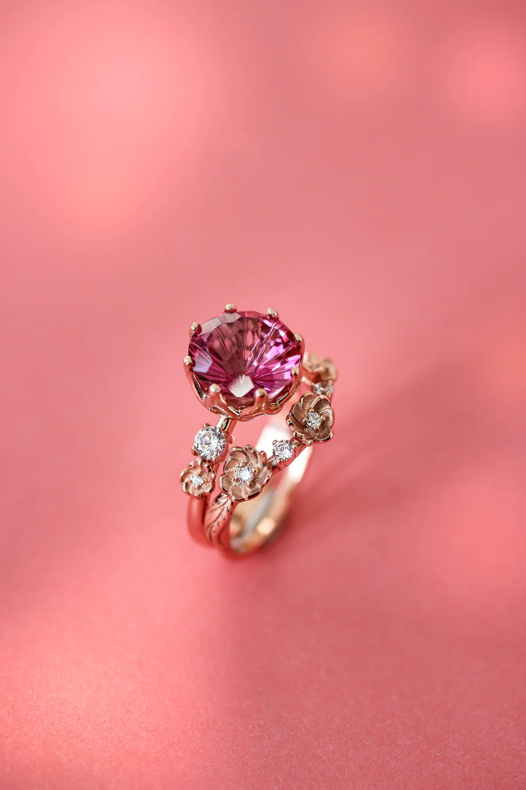 Floral Pink Stone 2 Set Ring