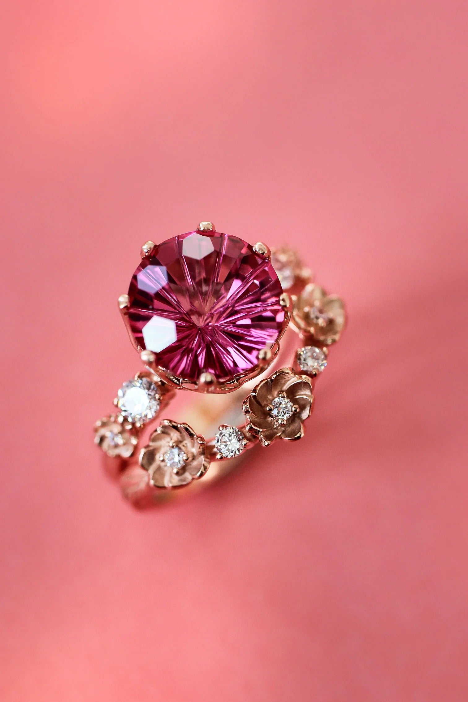 Floral Pink Stone 2 Set Ring