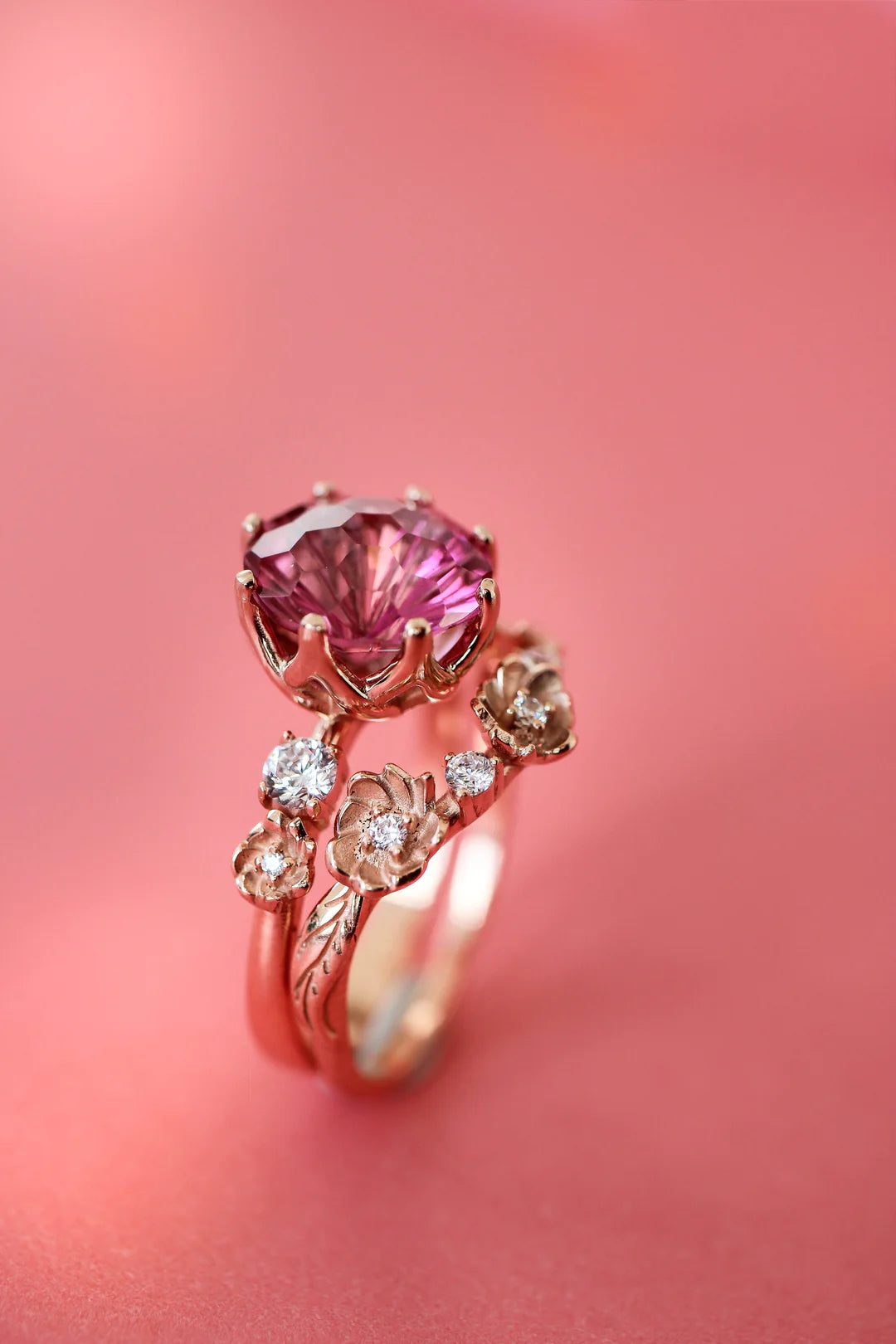 Floral Pink Stone 2 Set Ring