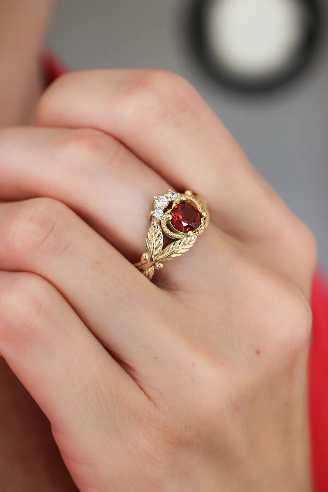 Garnet Stone Heart Ring