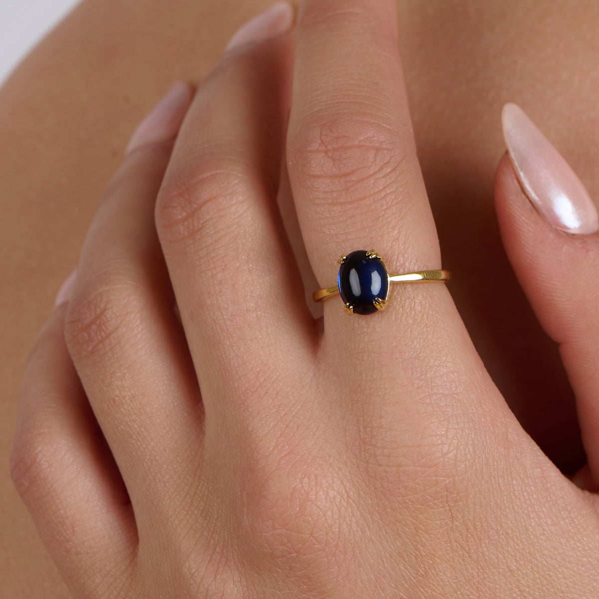 Glossy Cabochon Blue Promise Ring