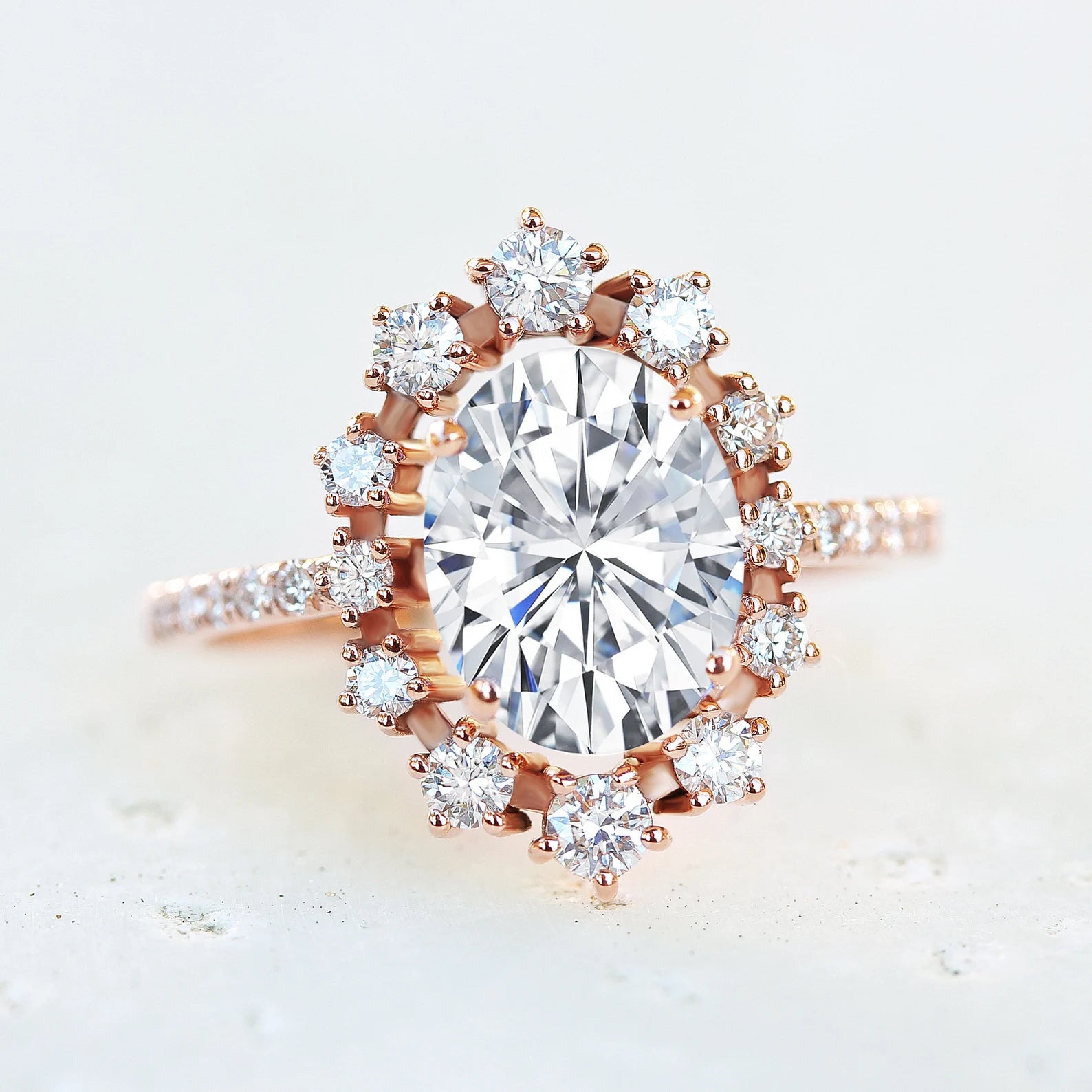 Halo Oval Cut Zircon Stone 2 Set Ring