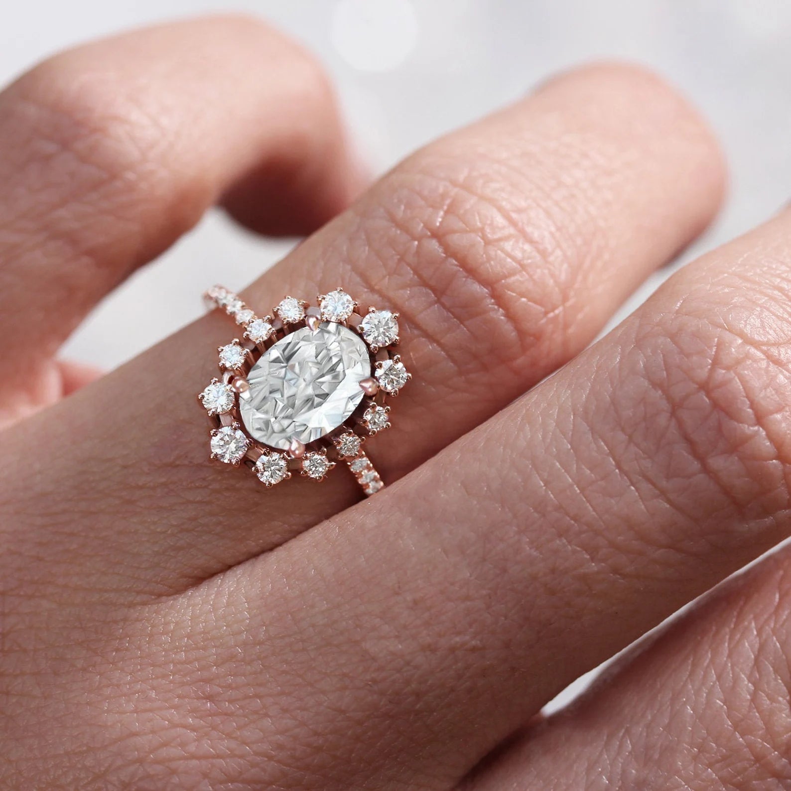 Halo Oval Cut Zircon Stone 2 Set Ring