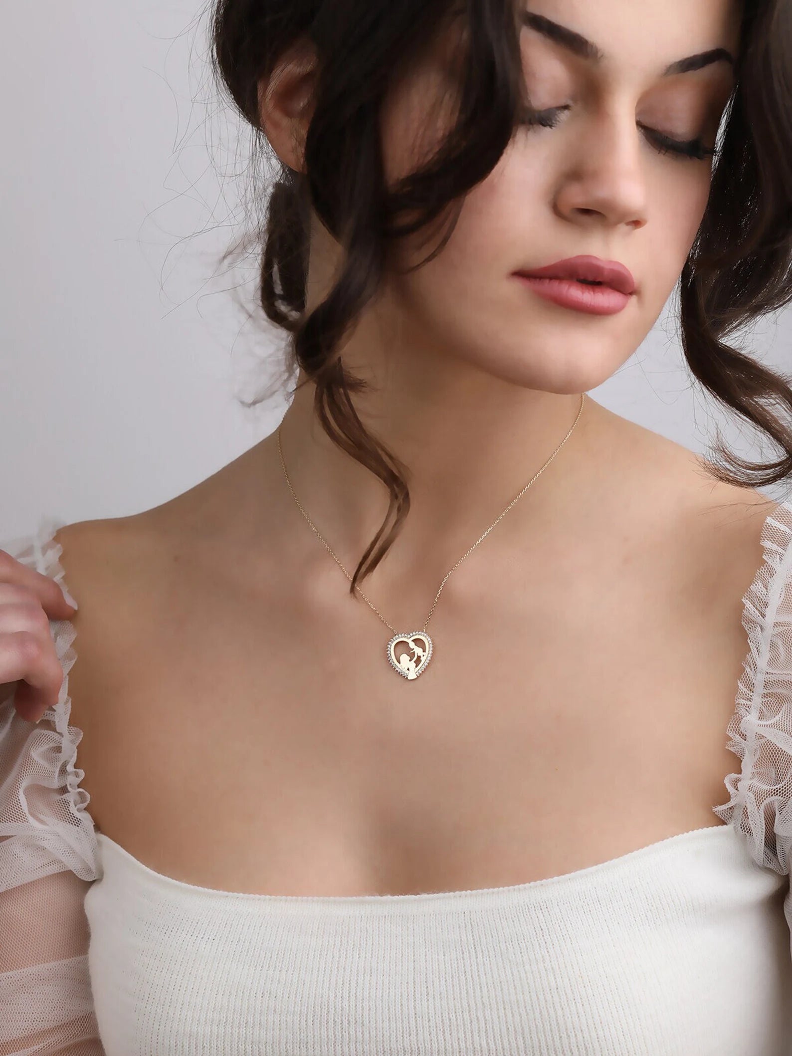 Gold Plated Heart Mom & Baby Necklace - ARTSY SILVER