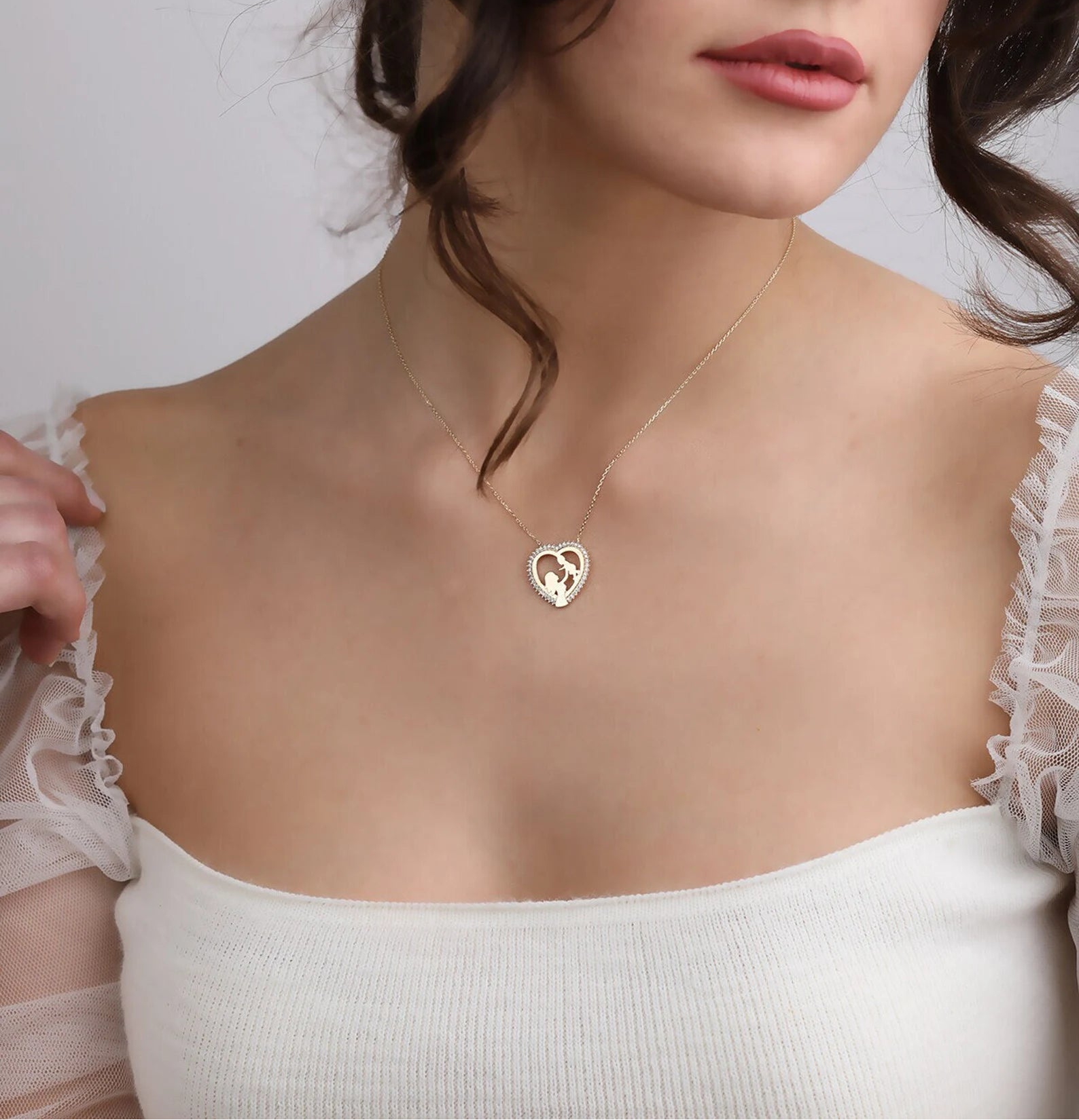 Gold Plated Heart Mom & Baby Necklace - ARTSY SILVER