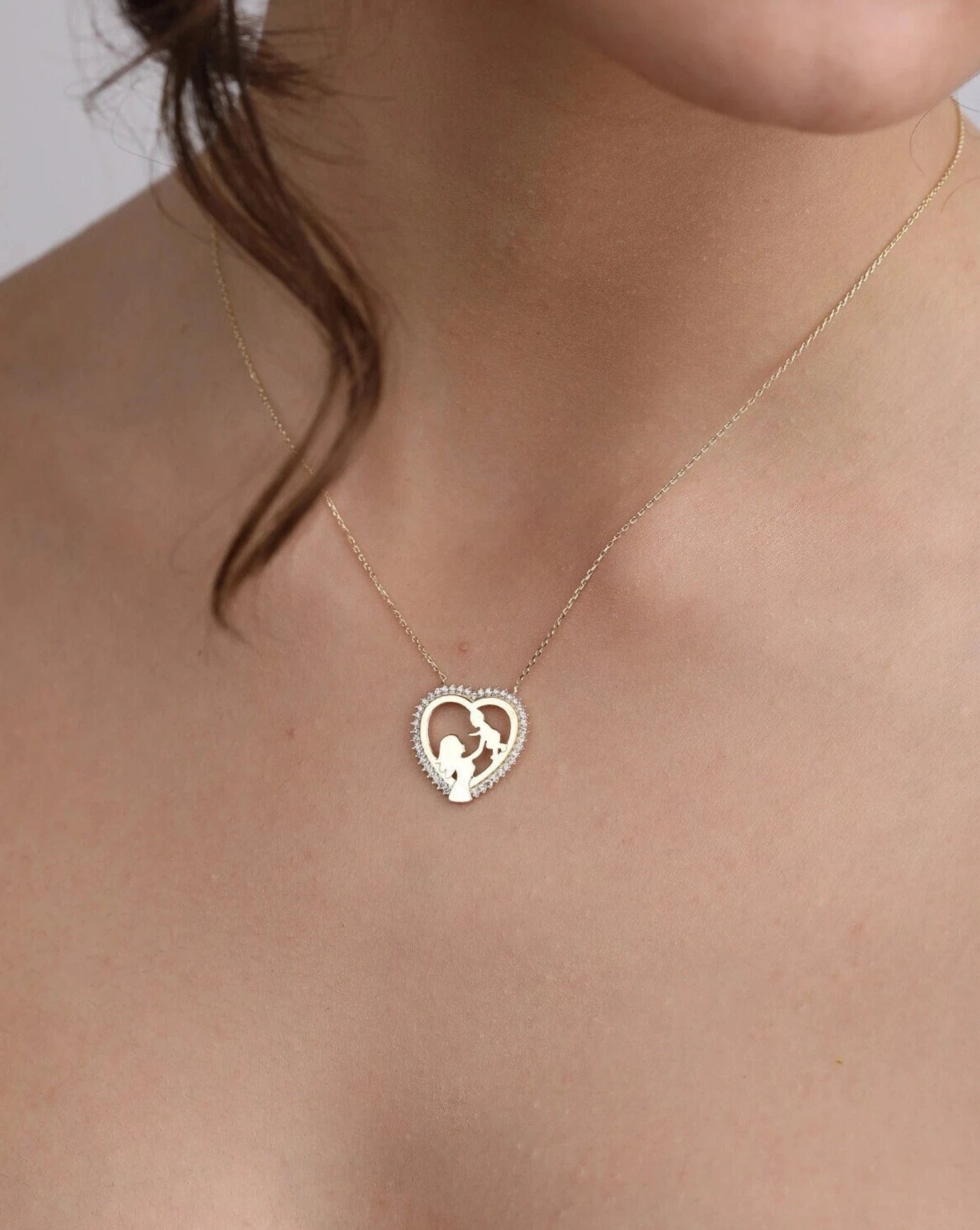 Gold Plated Heart Mom & Baby Necklace - ARTSY SILVER