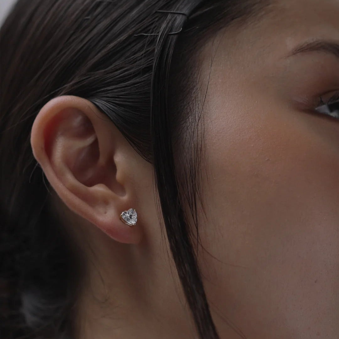 Heart Cut Zircon Stone Earrings - ARTSY SILVER