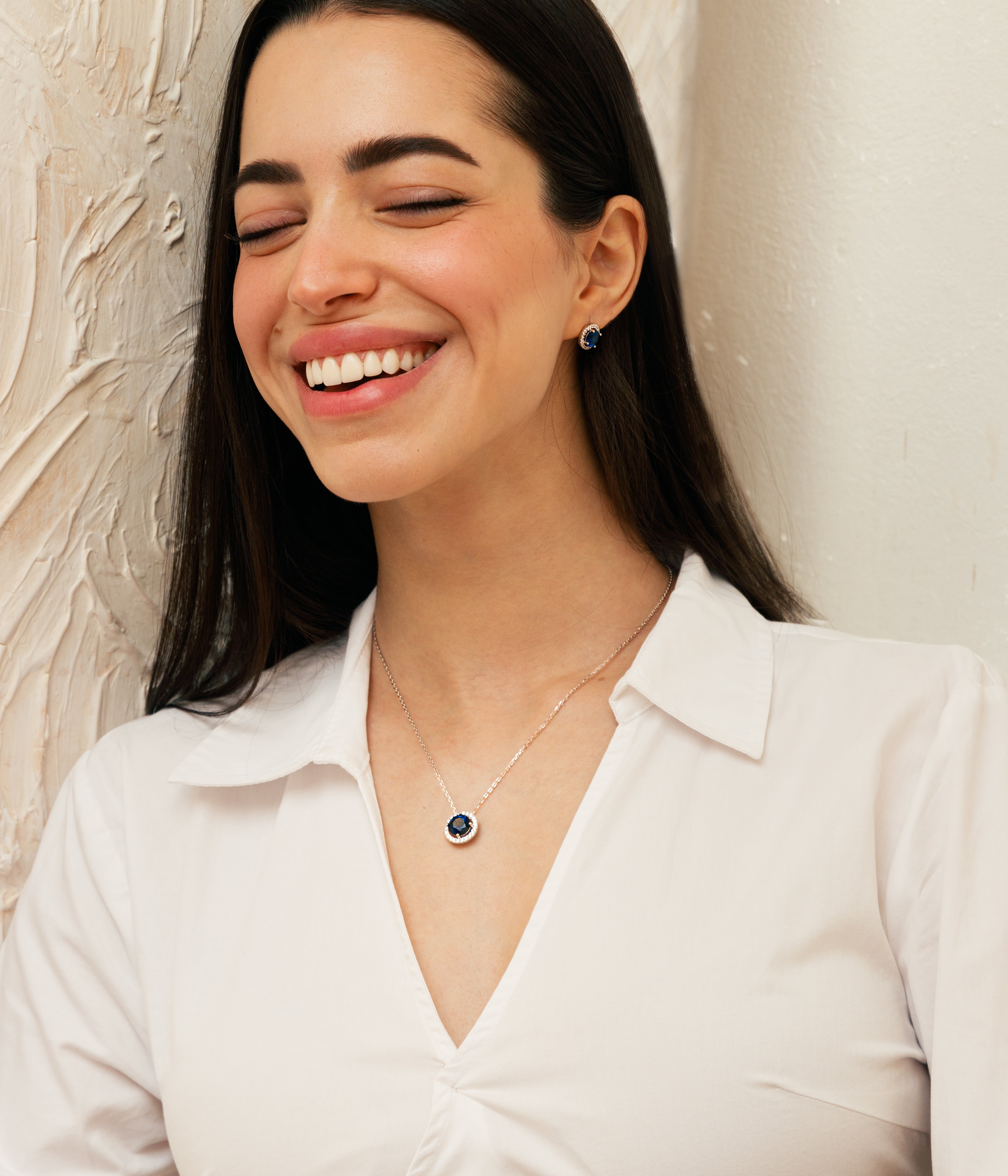 Blue Sapphire Stone Round cut Necklace & Earrings set