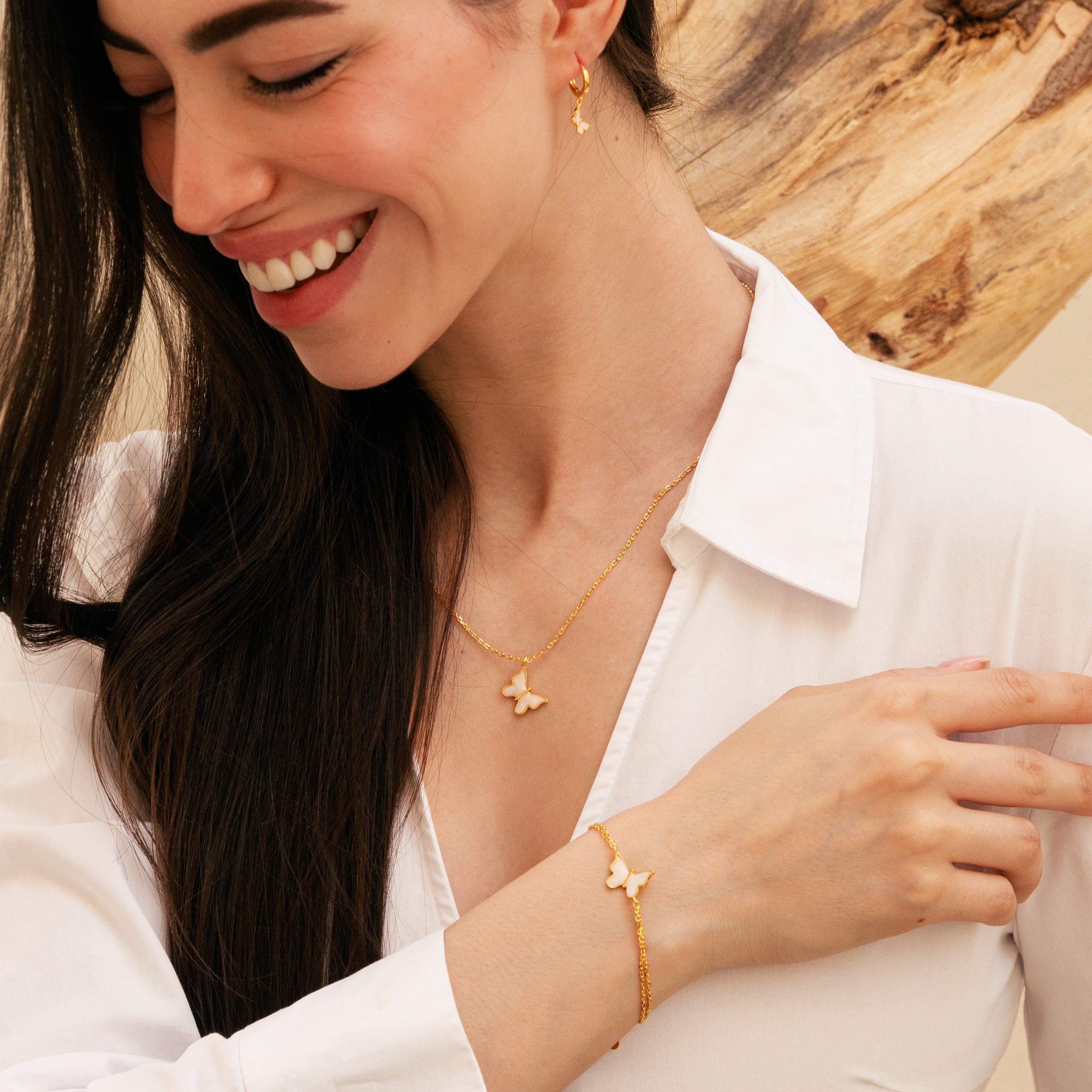 White Enamel Butterfly Full Set - ARTSY SILVER