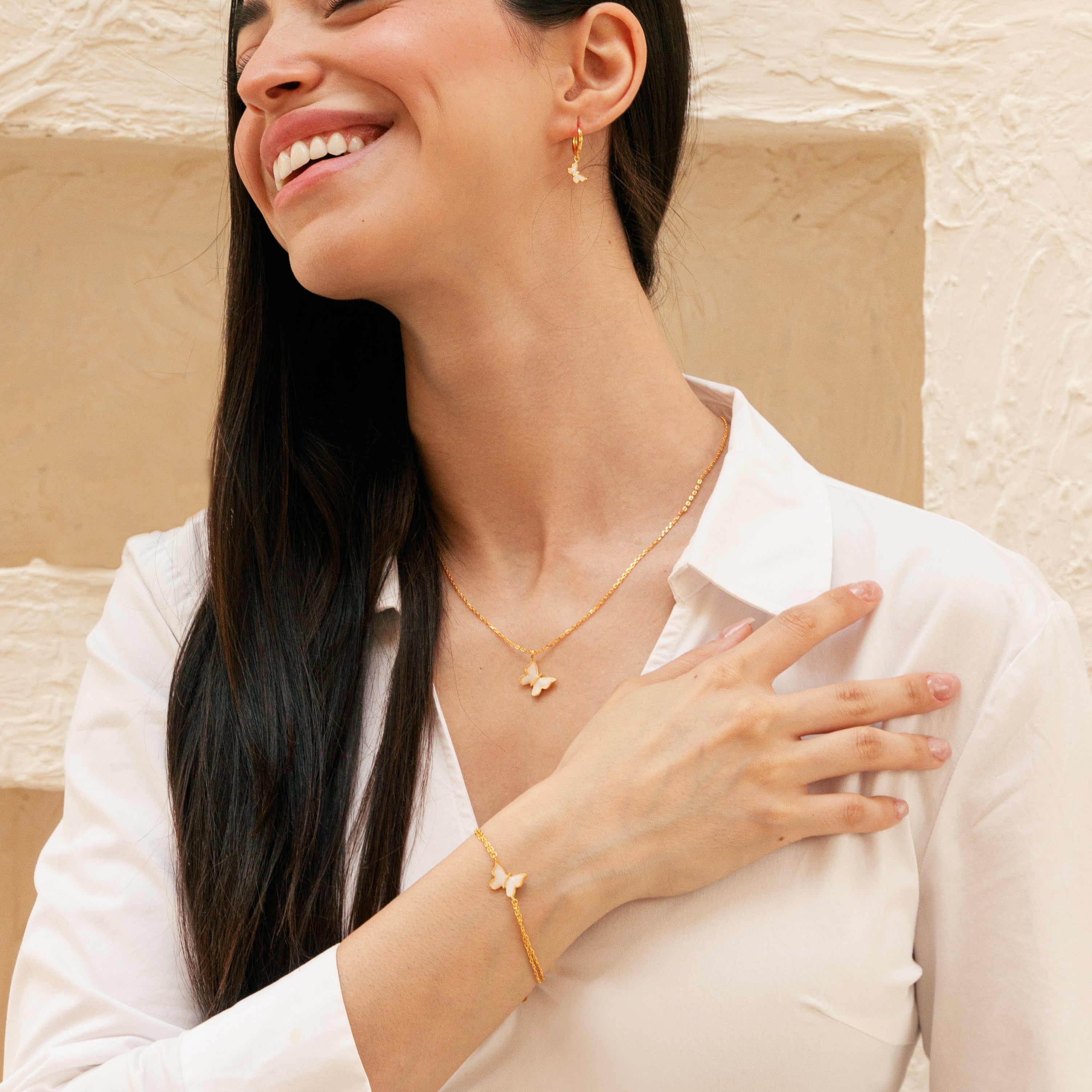 White Enamel Butterfly Full Set - ARTSY SILVER